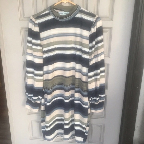Almost Famous Sweater Dress Sz2X Mock Neck/Cuffs Neutral Stripes Runs SMALL - Picture 7 of 7
